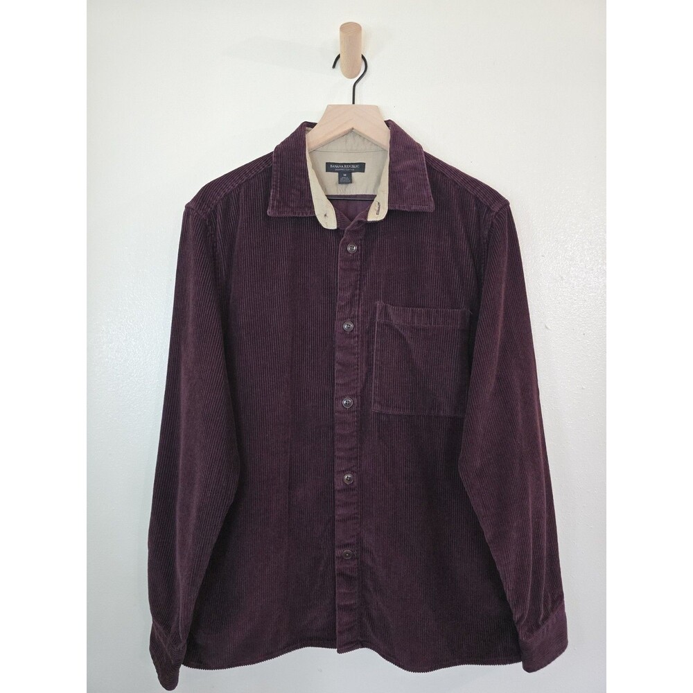 Banana Republic Organic Cotton Corduroy Shirt Mens M Burgundy Button Up